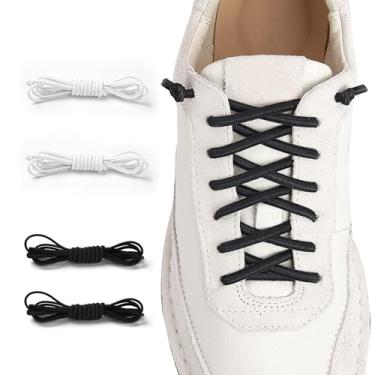 Imagem de VEILLEONG 2 pares de cadarços elásticos sem amarração para tênis, tamanho único para crianças e adultos, Preto + branco