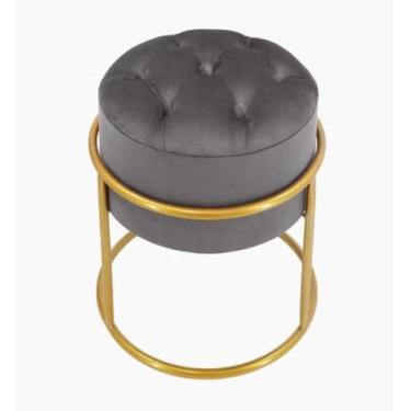 Imagem de Puff Banqueta Estofado Decorativo Base De Ferro Capitonê Suede Grafite