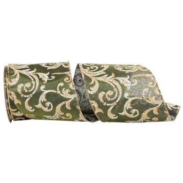 Imagem de Reliant Ribbon Fita de borda com fio de cetim iridescente de filigrana com glitter, musgo