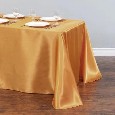 Imagem de Toalha de mesa retangular de cetim, capa de sobreposição de mesa, festa, feriado, jantar, casamento, decoração de banquete (228 x 396 cm/dourado)