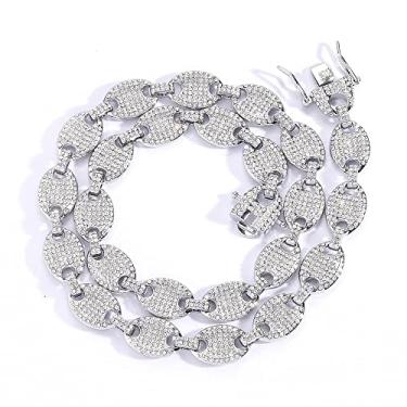 Imagem de EMESLY Corrente de elos cubanos Miami sólidos de ouro/prata (40, 46, 50, 56, 61, 76 cm); pulseira hip hop (comprimento de 20 cm) para homens e mulheres; joia perfeita para presente brilhante, 22.0