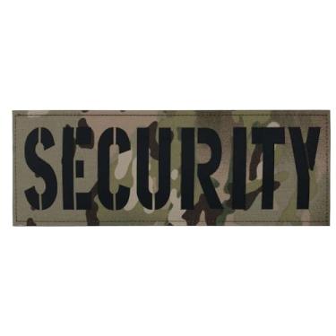 Imagem de uuKen Patch de segurança grande com corte a laser refletivo 28 x 10 cm com gancho e laço para o departamento de segurança, colete tático, placa de transporte airsoft bolsas (camuflagem RF, GG 28 x 10