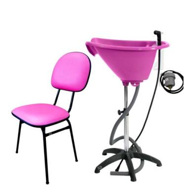 Imagem de Kit salão Rosa Lavatório Portatil + cadeira fixa + aquecedor - PRÓPRIO