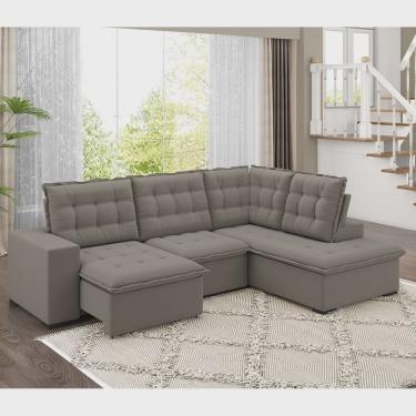 Imagem de Sofá de Canto Retrátil Reclinável 8 Lugares Veludo Belluno Arte Cúbica Estofados