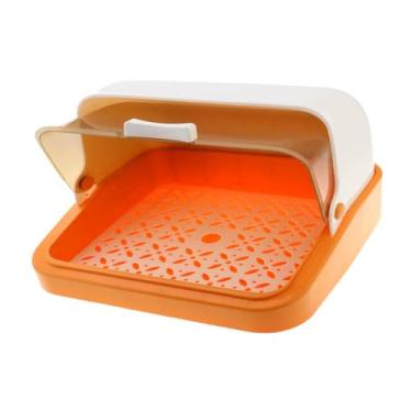 Imagem de IEUDNS Rack de armazenamento de copo de mesa, suporte de copo à prova de poeira com tampa, escorredor de prato, organizador de armazenamento para pauzinhos, Laranja