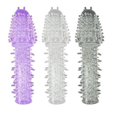 Imagem de Capa Peniana Transparente 14cm x 3,5cm TPE Texturizada Mácia Glande Saltada