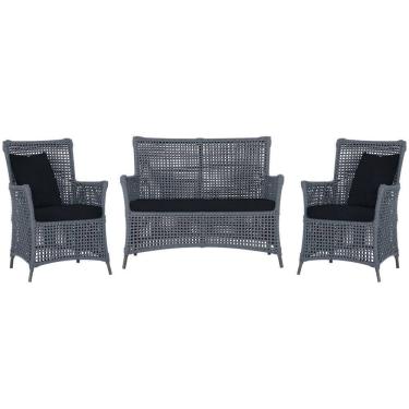 Imagem de Jogo Sofá e 2 Poltronas de Área Igapó Alumínio Pintura Preta Corda Náutica Estofado 12 Trama