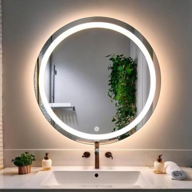 Imagem de Espelho Com Led Redondo Touch 80x80 Cm Jateado Sala Banheiro - Flash G