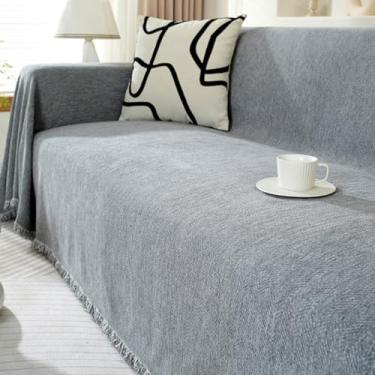 Imagem de 5JJJLOOOPP Capa de sofá impermeável 180 * 130 cm capa multiuso sofá com ou sem apoios de braço retangular tamanho grande liso elegante 2 lugares 3 lugares capa de cama chenille (cor 3 180 * 360 cm)