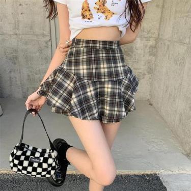Imagem de Minissaia em camadas Y2K cintura alta tartan babados xadrez saia skort