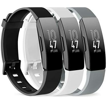 Imagem de Pacote com 3 pulseiras de silicone para Fitbit Inspire HR e Fitbit Inspire 2 e Fitbit Inspire & Ace 2 pulseiras de substituição para mulheres homens P Grande (Grande: para pulsos de 18 cm a 9,1 polegadas, preto + branco + cinza)