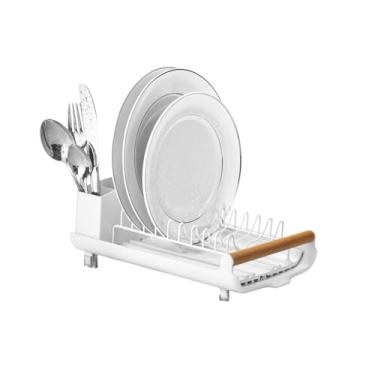 Imagem de Escorredor de Louça Pratos Talheres Duplo Cozinha Com Bandeja(Retrátil Branco)