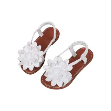 Imagem de Verdusa Sandálias femininas de flores 3D com bico aberto, tira no tornozelo, sandálias planas para férias, Branco, 13.5 Big Kid