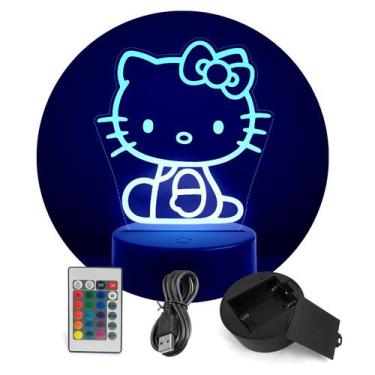 Imagem de Luminária Abajur Gatinha Hello Kitty RGB Controle + Toque  - ShopC