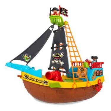 Imagem de Barco Pirata Com Rodinha Brinquedo Infantil com Bonecos 23 Peças Maral