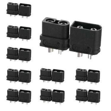 Imagem de ELFCULB 10 pares de conectores macho e fêmea Amass XT60U, banhados a ouro para drones FPV RC bateria/aviões/UAVs, adaptador de plugue lipo de alta corrente (preto)