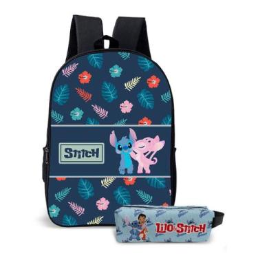 Imagem de Kit Mochila e o estojo Escolar Masculino Feminino Stitch Volta às Aula