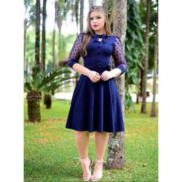 Imagem de Vestido Rodado Manga 3/4 Moda Evangelica Casual Gode + Cinto - Univers