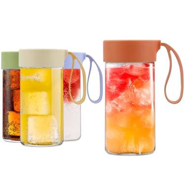 Imagem de Danmu Garrafas de suco de vidro com tampas de 350 ml, reutilizáveis, 100% à prova de vazamento para suco, água, kombucha, leite, milkshake, café, vidro borossilicato, seguro para lava-louças, pacote