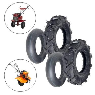 Imagem de Kit 2 Pneus Aro 8 Para Tratorito Motocultivador 4.00-8 Com Câmara de A