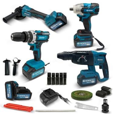 Imagem de Parafusadeira Furadeira e Parafusadeira Chave de Impacto Esmerilhadeira Lixadeira Furadeira de Impacto 110V 220V Kit de Ferramentas Completa 4 em 1 Acessório Perfeito 2 Bateria 21v (GN449B)