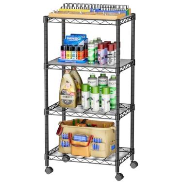Imagem de SINGAYE 4 prateleiras pequenas de arame, despensa de cozinha, organizadores de casa e armazenamento, prateleira de banheiro, lavanderia, organização, ajustável, estante de garagem de metal