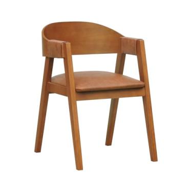 Imagem de Cadeira Miami Madeira Maciça Encosto Anatômico Curvo - Amêndoa Assento Estofado Corano Marrom Mescla