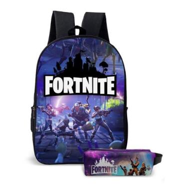Imagem de Kit Mochila Com Estojo Escolar Juvenil Jogo Fort Estampa Gamer Para Me