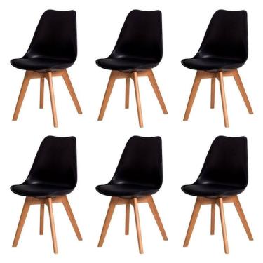 Imagem de Kit Com 6 Cadeiras Leda Preta Charles Eames Com Almofada