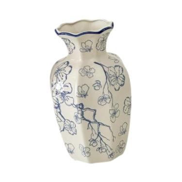 Imagem de Generic Vaso de cerâmica para flores, azul e branco, porcelana, decoração, exibição, vaso de plantas, arranjo floral para escritório, entrada, prateleira, Plumbossom 10cmx24cm