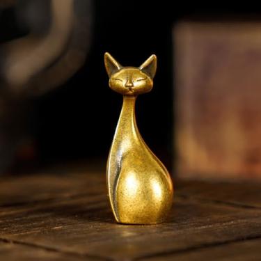 Imagem de CHOVY Estátua de gato elegante feita à mão retrô - Mesa 100% latão sólido Felino Peek-a-Boo elegante em pose real | Peça de arte colecionável de estilo vintage para casa, presente exclusivo para