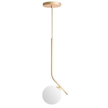 Imagem de Pendente Jabuticaba, Luminária Moderna em Metal Preto ou Dourado com Globo de Vidro Branco Leitoso para Lâmpada G9 Modelo Inclinado (Dourado)