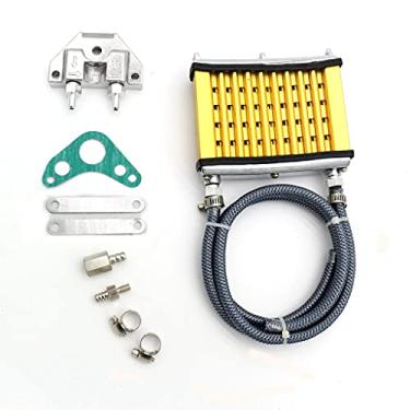 Imagem de SEMOLTO Kit de refrigerador de óleo do motor, kit de resfriamento de óleo de motor de motocicleta de liga de alumínio adequado para 50cc 70cc 90cc 110cc 125cc Dirt Pit Bike ATV (dourado)