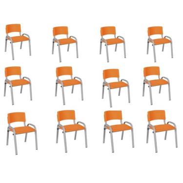 Imagem de Kit 12 Cadeira Iso Infantil Creche, Escola Base Cinza Laranja - LAURAL