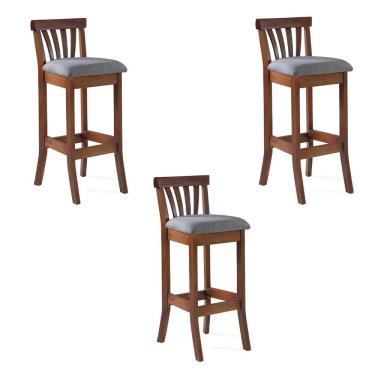 Imagem de Kit 3 Banquetas Alta Bakeri Linho Cinza/Imbuia