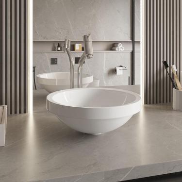 Imagem de Cuba Redonda Branca Com Torneira E Valvula Cromada