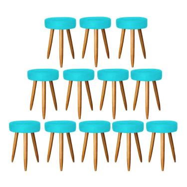Imagem de Kit 12 Banqueta Alta Julia 50Cm Bar Cozinha Bistrô Pé Palito Castanho Suede Azul Turquesa