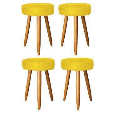 Imagem de Kit 04 Banqueta Alta Julia 50Cm Bar Cozinha Bistrô Pé Palito Carvalho Tecido Sintético Amarelo