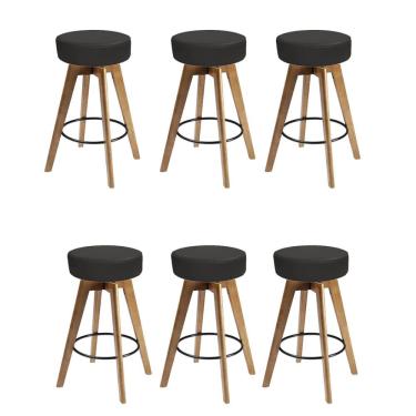 Imagem de Kit 06 Banqueta Alta Redonda Giratória Elsa Cozinha Sintético Cinza - Amey Decor