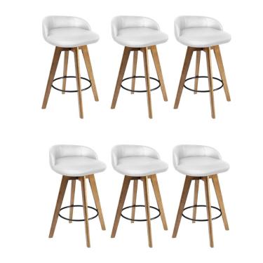 Imagem de Kit 06 Banqueta Alta Com Encosto Berlim Base Giratória Madeira Sintético Branco - Amey Decor