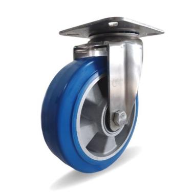 Imagem de Rodizio Inox 8x2 Roda Pu Elástico Azul S/ Freio 700 Kg