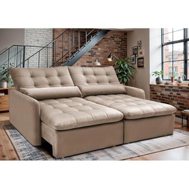 Imagem de Sofá Sem Caixa Retrátil 1,60m Softgel Celeste Velusoft Bege Cama Inbox
