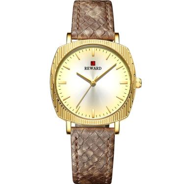 Imagem de Relógio De Quartzo Feminino Com Estampa Cobra Animal Print Pulseira De Couro Dourado