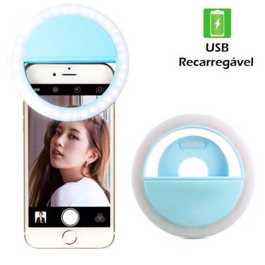 Imagem de Luz De Selfie Ring Light Anel Led Flash Celular Recarregável Azul