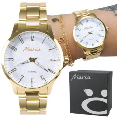 Imagem de Relogio Banhado Dourado Feminino Inox Aço + Caixa Ouro Analogico