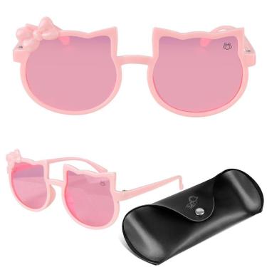 Imagem de Oculos Sol Infantil Gatinho Rosa Protecao Uv Vintage + Case Acetato Qualidade Premium