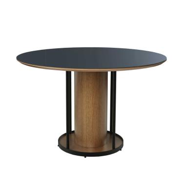 Imagem de Mesa De Jantar Arkadina Base Nozes Redonda Estrutura Aço Carbono Preto 1.40 Cm Vidro Preto