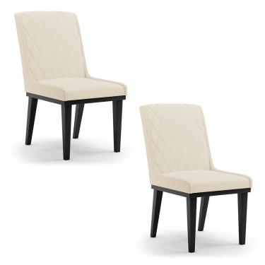 Imagem de Cadeira Sala De Jantar Base Madeira Preto Kit 2 Sofia Linho Bege A19 D03 - D'rossi