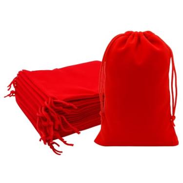 Imagem de Mandala Crafts Sacos de veludo vermelho com cordão 12 x 18 cm – 50 bolsas pequenas de veludo com cordão a granel para lembrancinhas de festa e casamento, embrulho de presente, embalagem e sacolas de