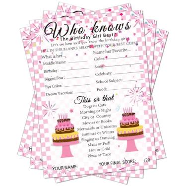 Imagem de Whaline 50Pcs Who Knows The Birthday Girl Best Card Pink Checkered Birthday Party Activity Game Card for Sweet Birthday Sleepover Slumber Party Decoration
